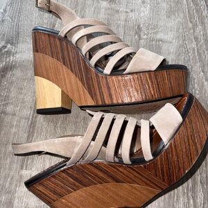 Vince Camuto Cream and Brown Wedge Sandals